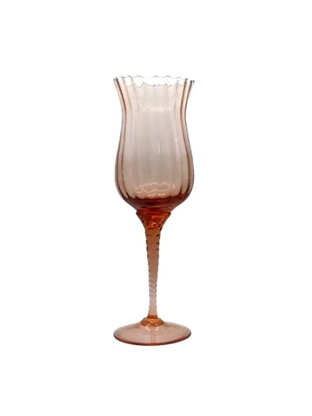 Hand Blown Glass Candle Holder Vase Pink Optic Swirl Twist Stem 12.5